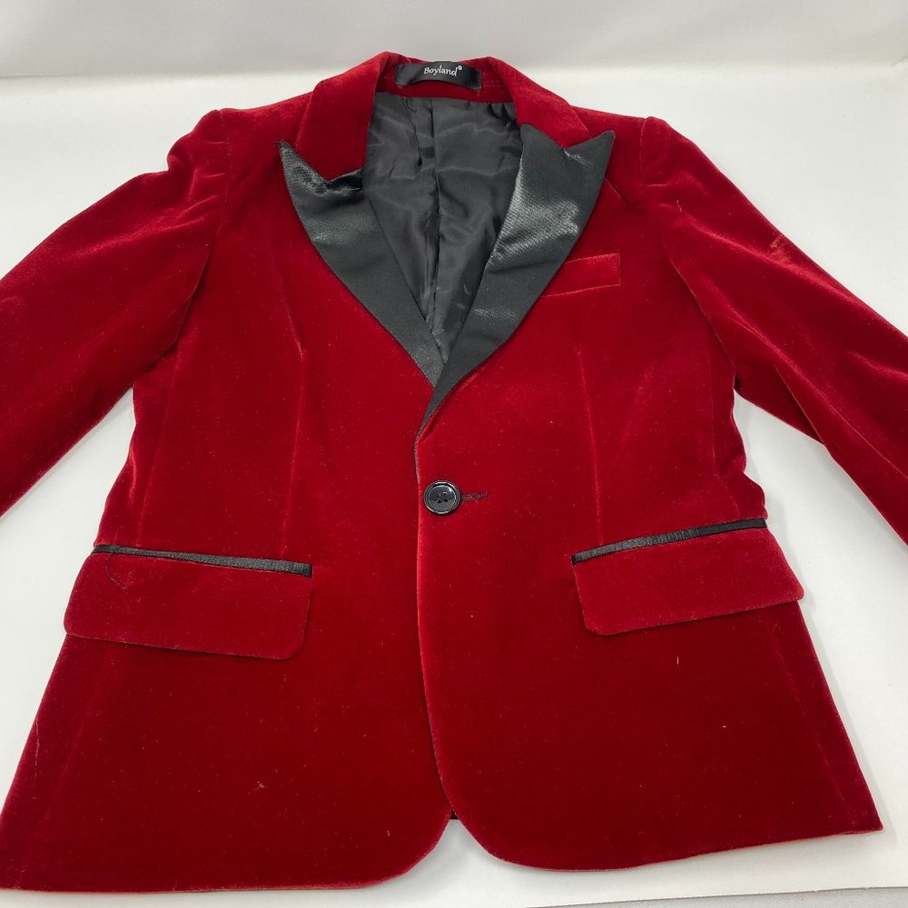 Boys Tuxedo. Red Jacket Blazer. Black tuxedo slack